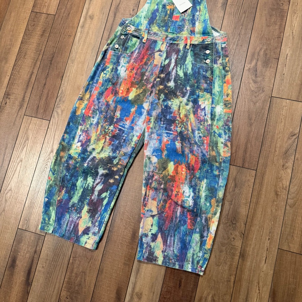 NWT Davi & Dani From The Ground Up Denim Overalls L Abstract Paint Wide Barrel - Picture 8 of 10